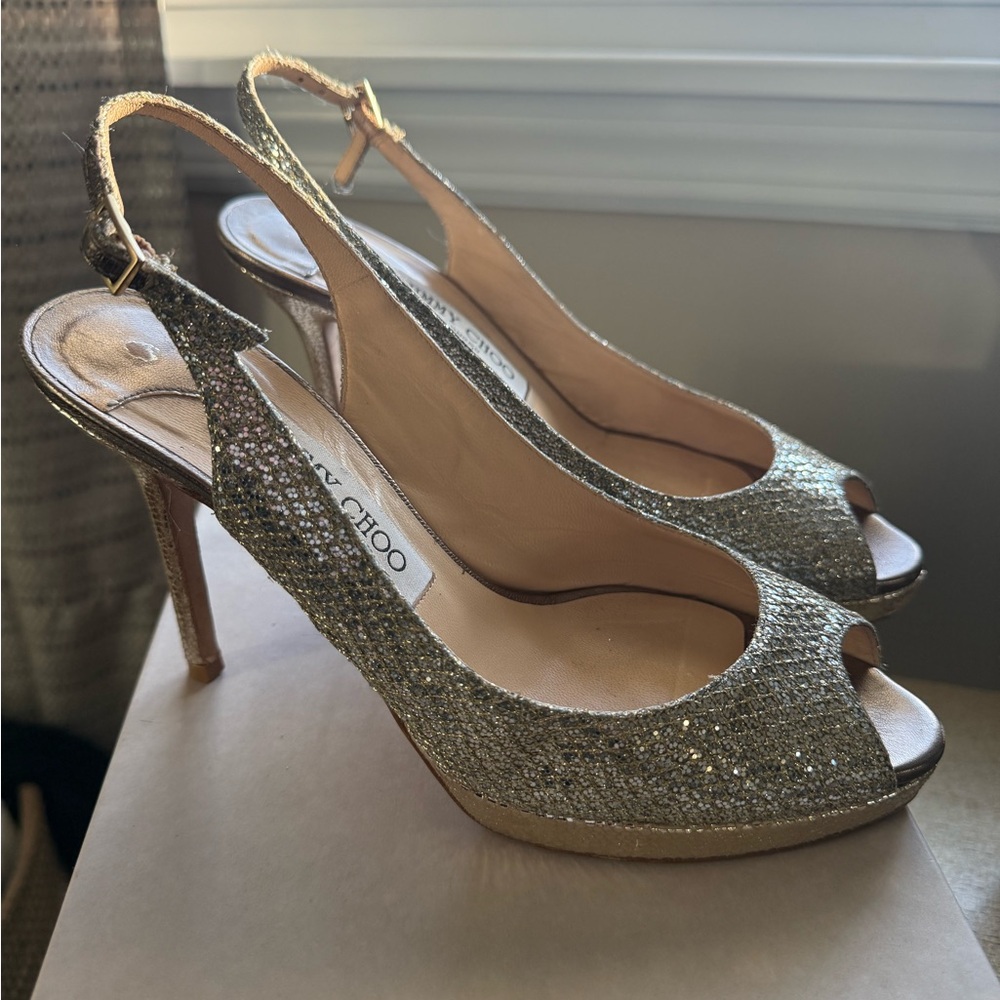 Jimmy Choo Glittering Gold Slingback Heels 37.5